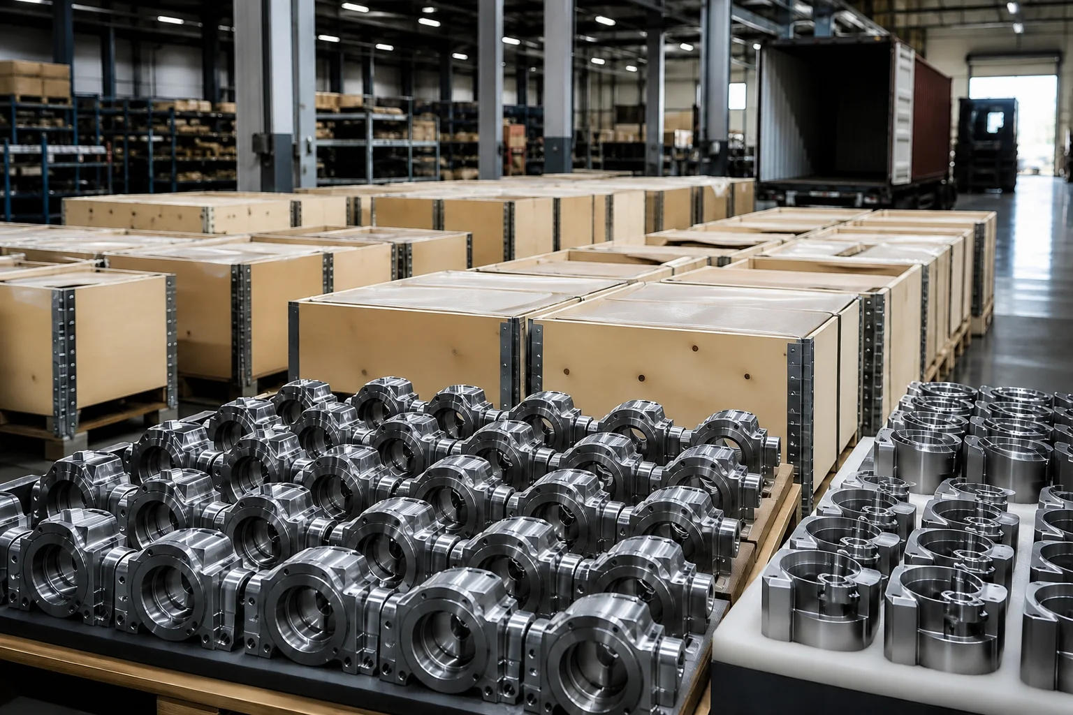 Uluslararası sevkiyata hazırlanan hassas metal parçalar